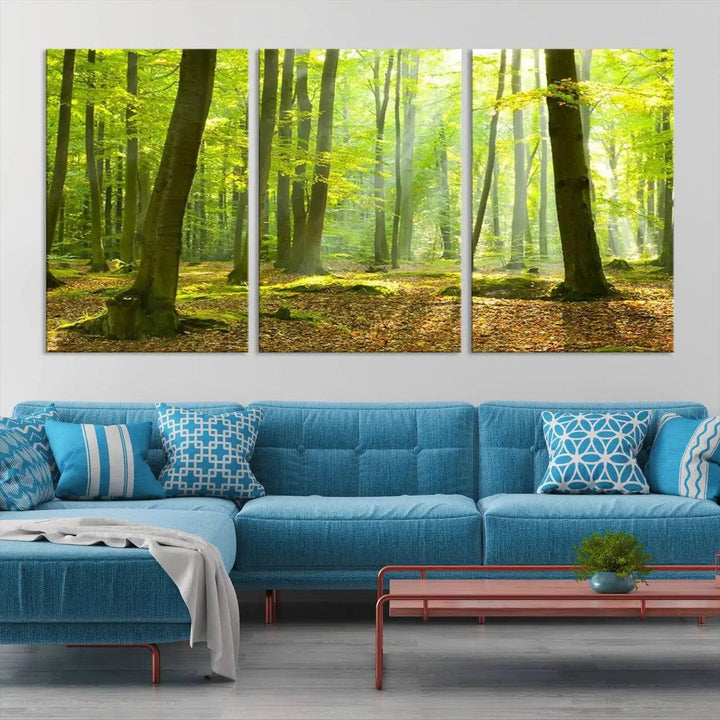 Sunshine in Green Forest Large Wall Art Landscape Canvas Print