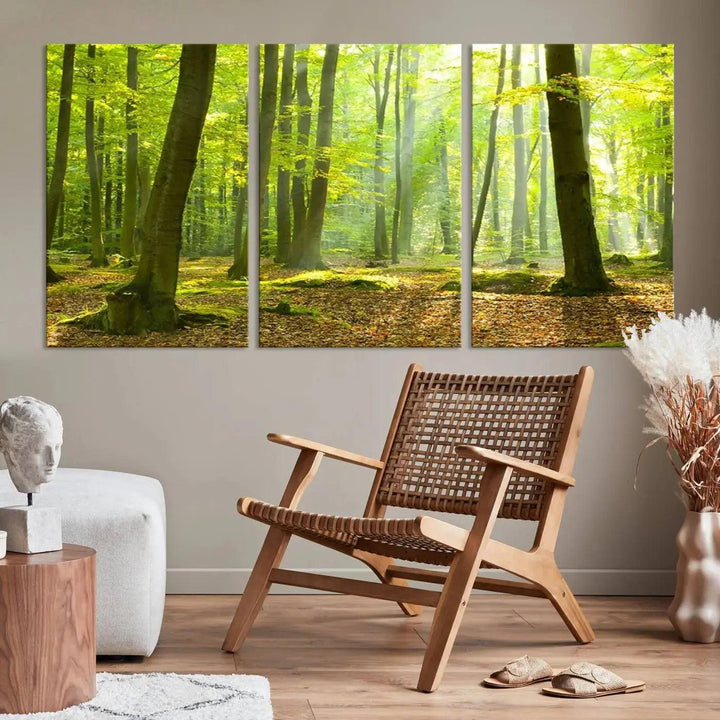 Sunshine in Green Forest Large Wall Art Landscape Canvas Print