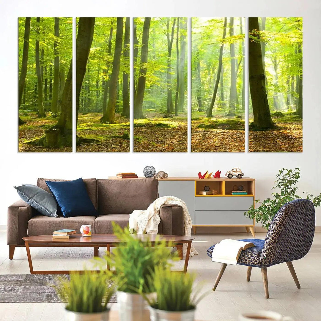 Sunshine in Green Forest Large Wall Art Landscape Canvas Print