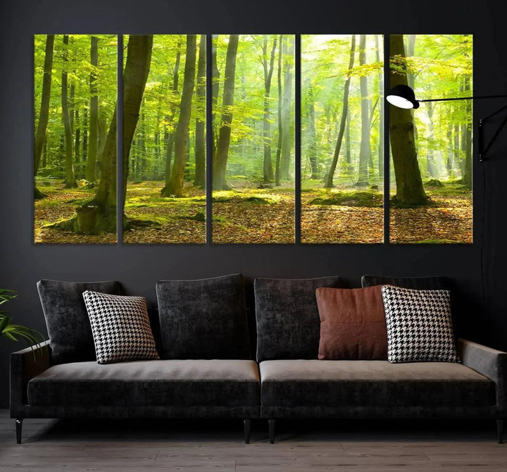 Sunshine in Green Forest Large Wall Art Landscape Canvas Print