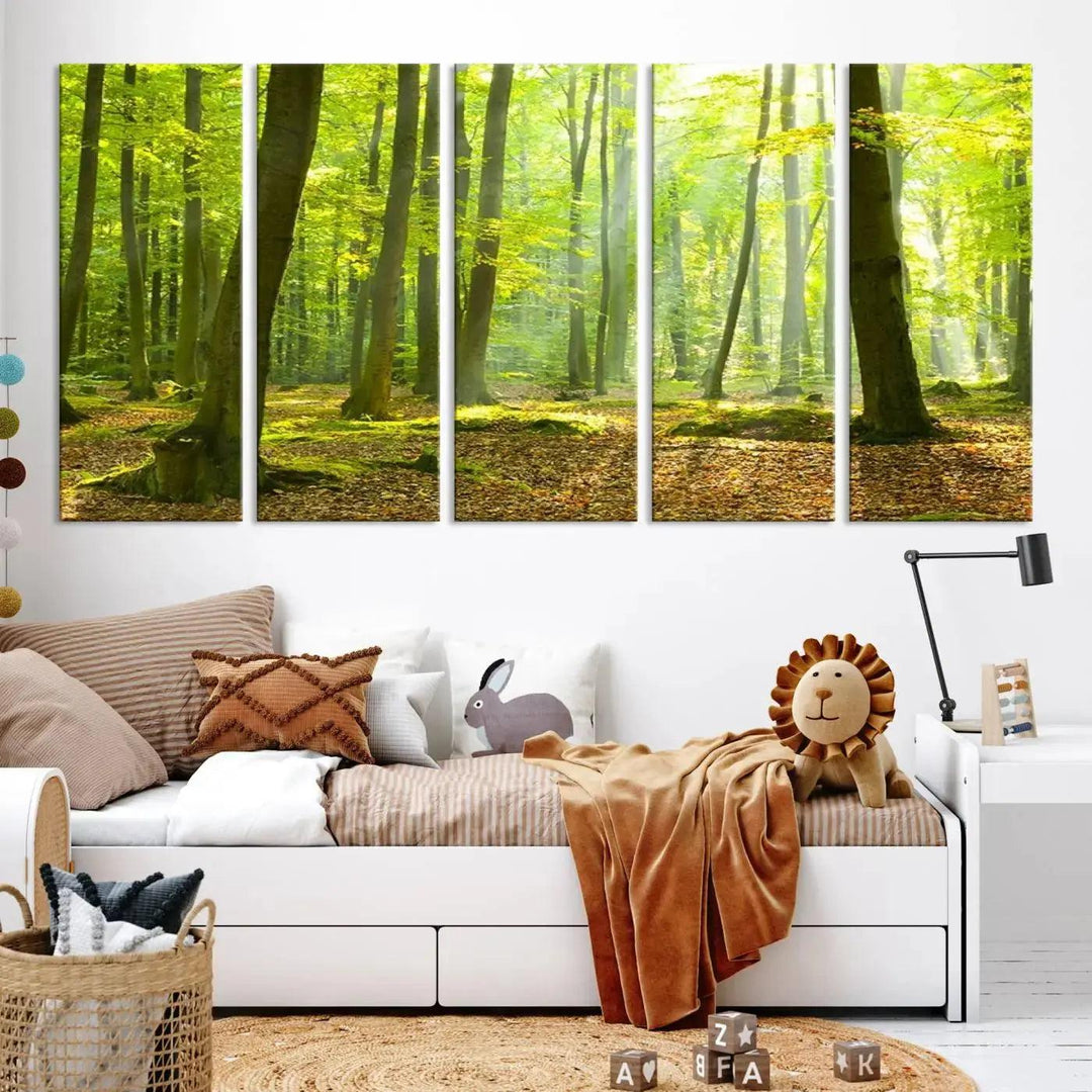 Sunshine in Green Forest Large Wall Art Landscape Canvas Print