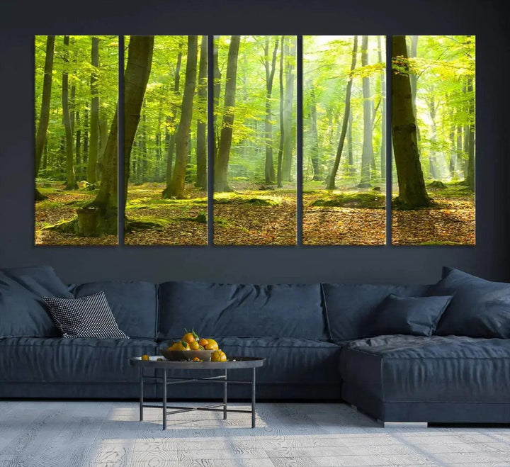 Sunshine in Green Forest Large Wall Art Landscape Canvas Print