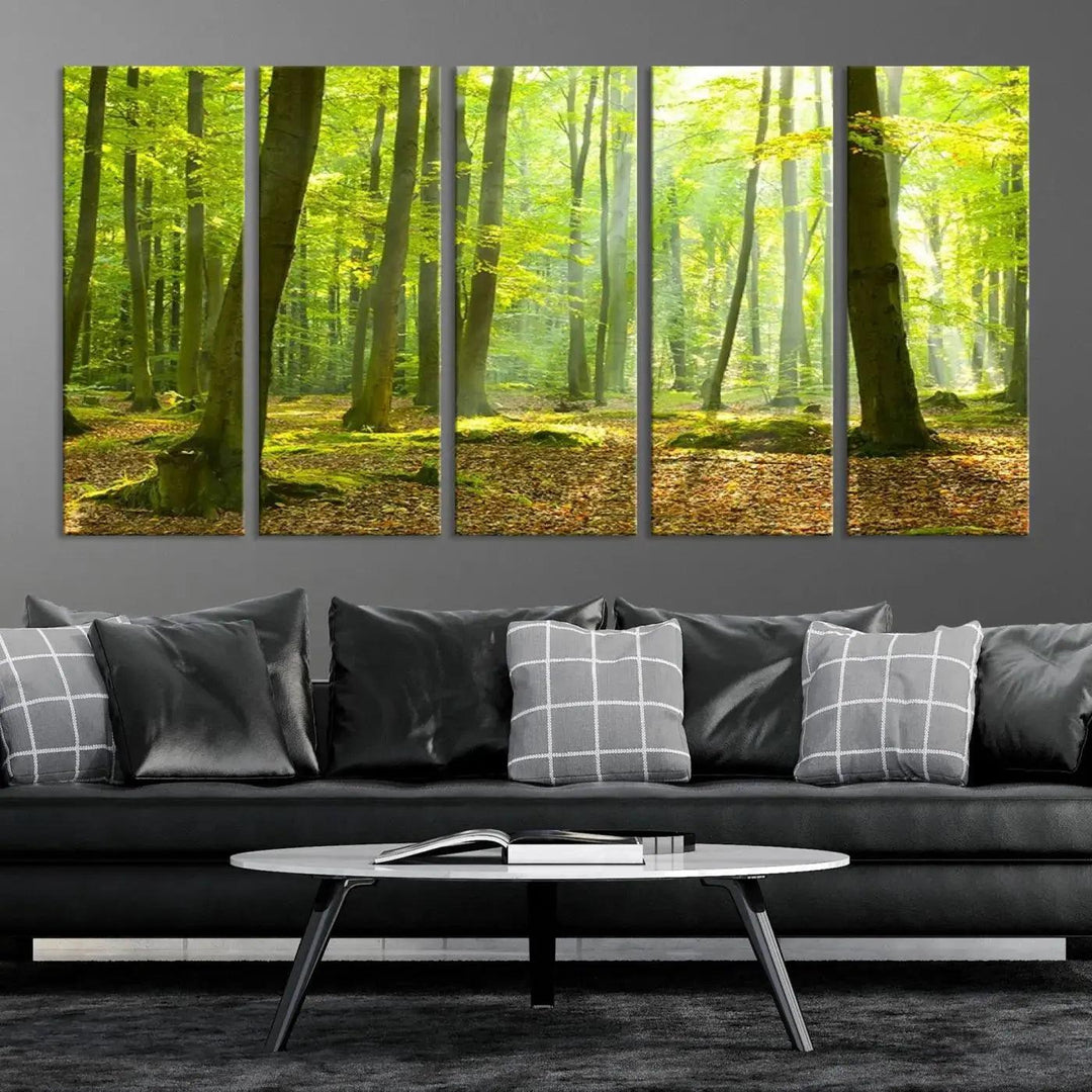 Sunshine in Green Forest Large Wall Art Landscape Canvas Print