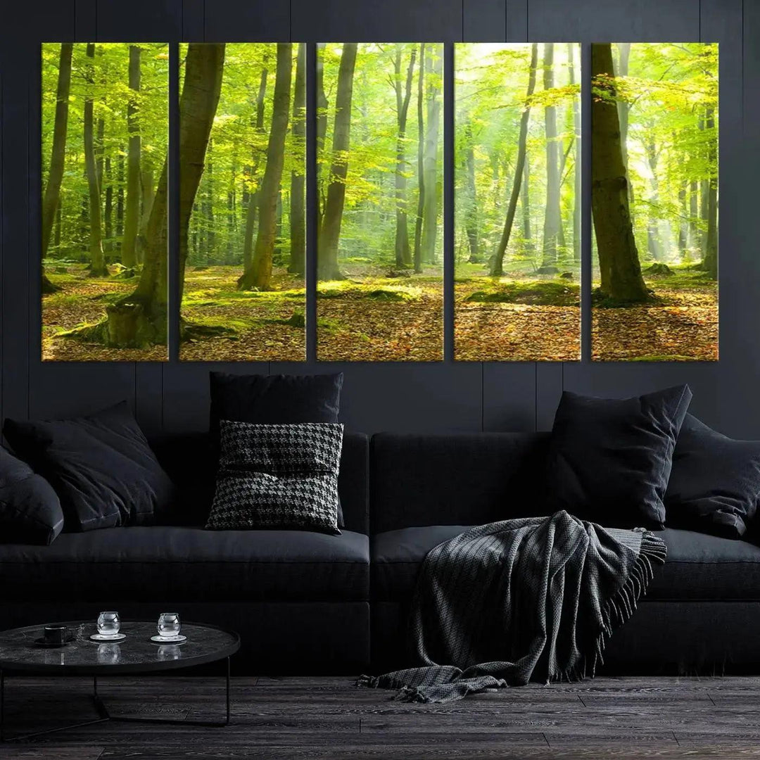 Sunshine in Green Forest Large Wall Art Landscape Canvas Print