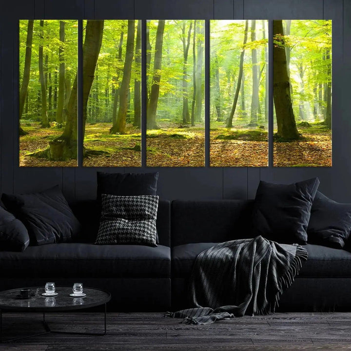 Sunshine in Green Forest Large Wall Art Landscape Canvas Print