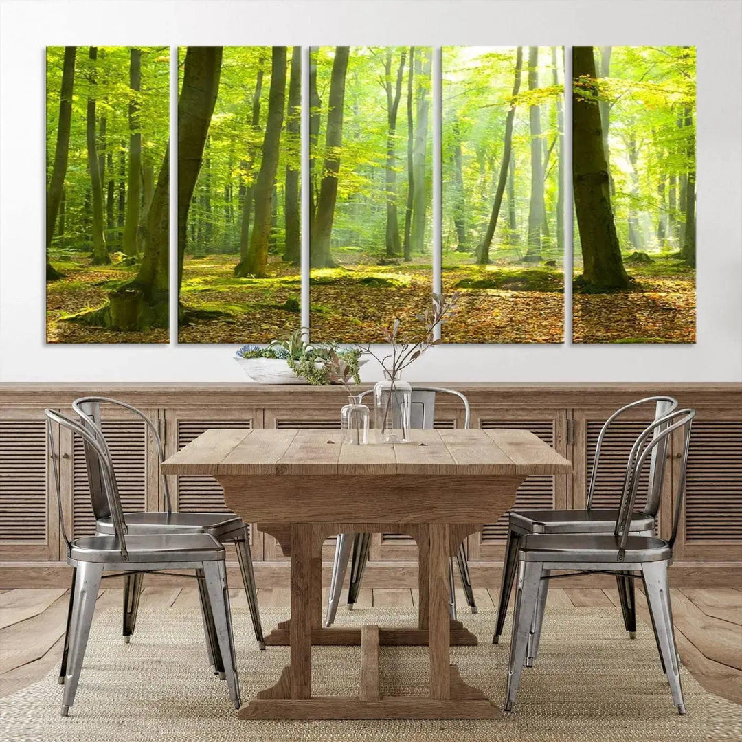 Sunshine in Green Forest Large Wall Art Landscape Canvas Print