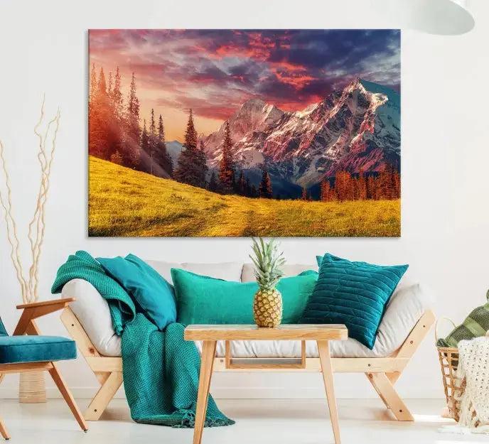 Sunshine over Snowy Mountain Extra Large Landscape Canvas Wall Art Giclee Print