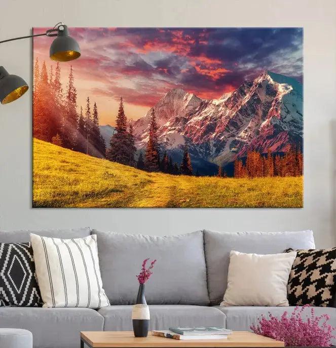 Sunshine over Snowy Mountain Extra Large Landscape Canvas Wall Art Giclee Print