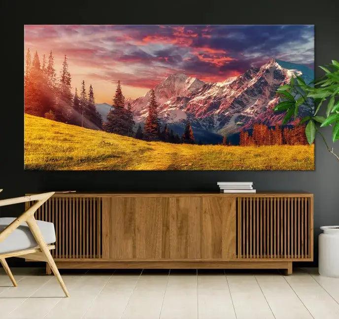 Sunshine over Snowy Mountain Extra Large Landscape Canvas Wall Art Giclee Print