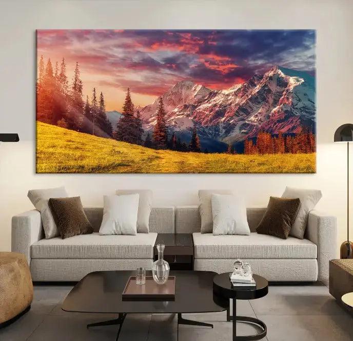 Sunshine over Snowy Mountain Extra Large Landscape Canvas Wall Art Giclee Print