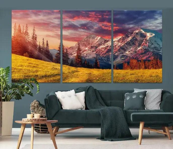 Sunshine over Snowy Mountain Extra Large Landscape Canvas Wall Art Giclee Print