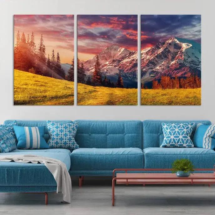 Sunshine over Snowy Mountain Extra Large Landscape Canvas Wall Art Giclee Print