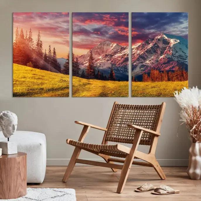 Sunshine over Snowy Mountain Extra Large Landscape Canvas Wall Art Giclee Print