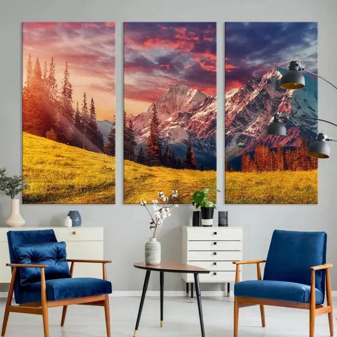 Sunshine over Snowy Mountain Extra Large Landscape Canvas Wall Art Giclee Print