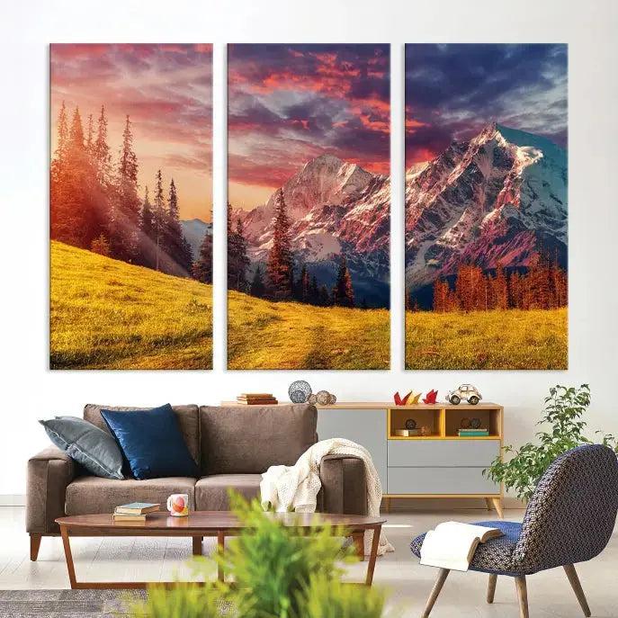 Sunshine over Snowy Mountain Extra Large Landscape Canvas Wall Art Giclee Print