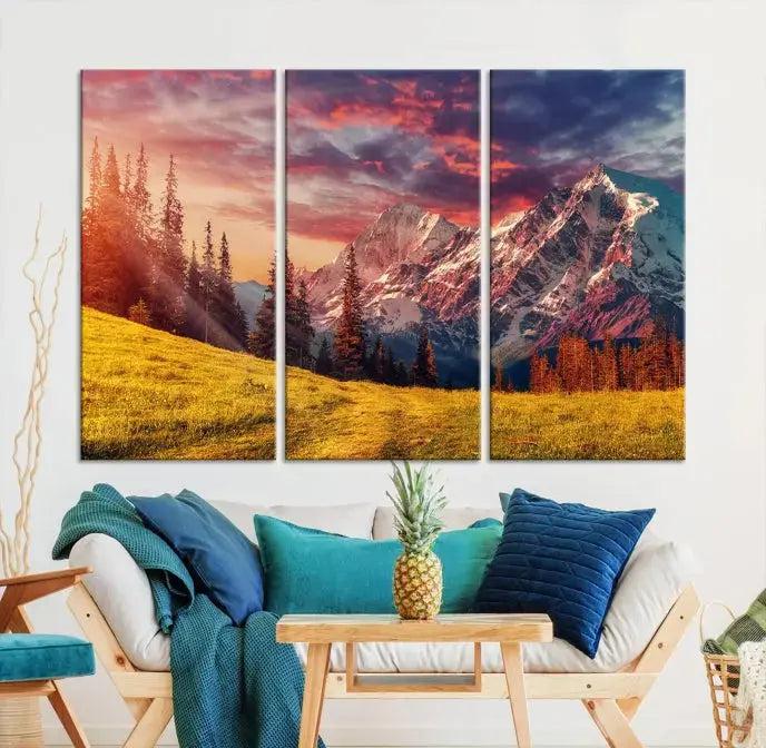 Sunshine over Snowy Mountain Extra Large Landscape Canvas Wall Art Giclee Print