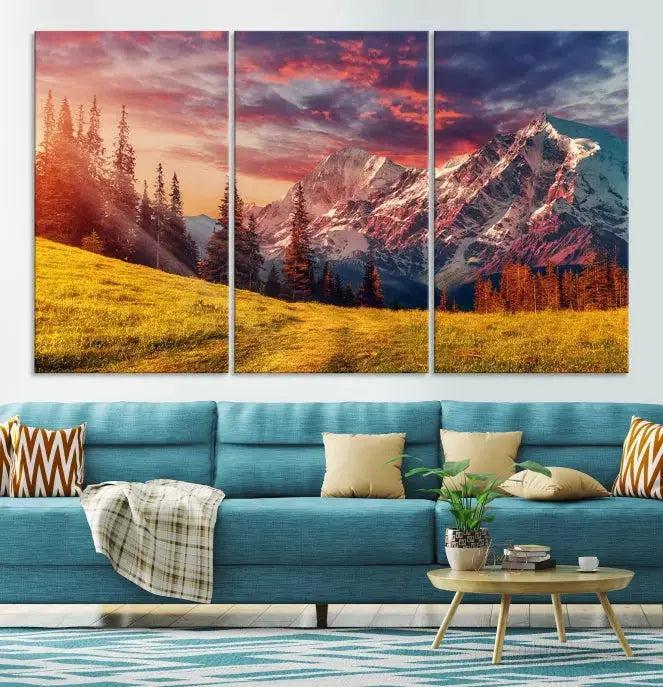 Sunshine over Snowy Mountain Extra Large Landscape Canvas Wall Art Giclee Print