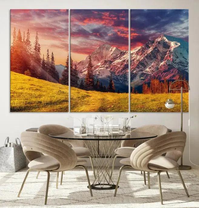 Sunshine over Snowy Mountain Extra Large Landscape Canvas Wall Art Giclee Print