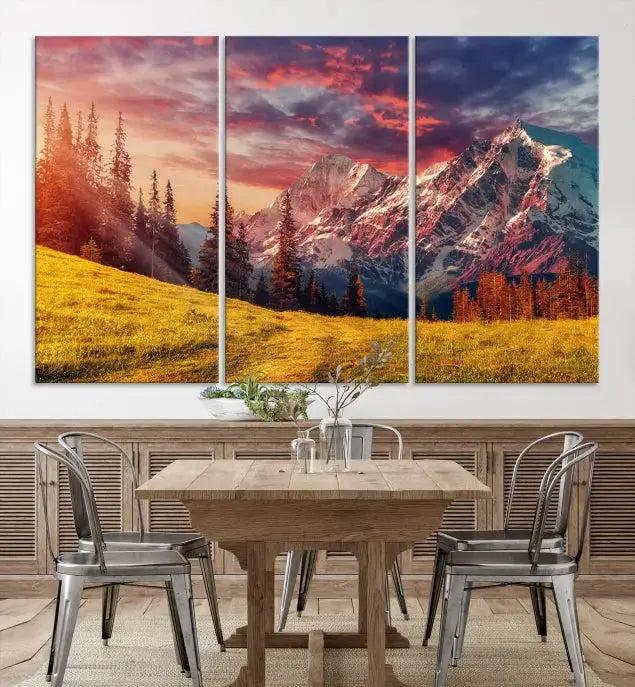 Sunshine over Snowy Mountain Extra Large Landscape Canvas Wall Art Giclee Print