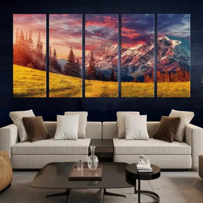 Sunshine over Snowy Mountain Extra Large Landscape Canvas Wall Art Giclee Print