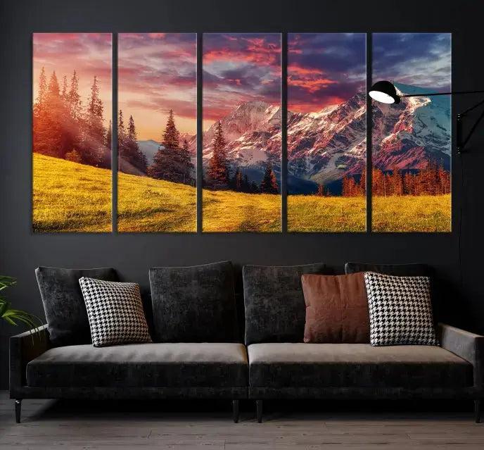 Sunshine over Snowy Mountain Extra Large Landscape Canvas Wall Art Giclee Print