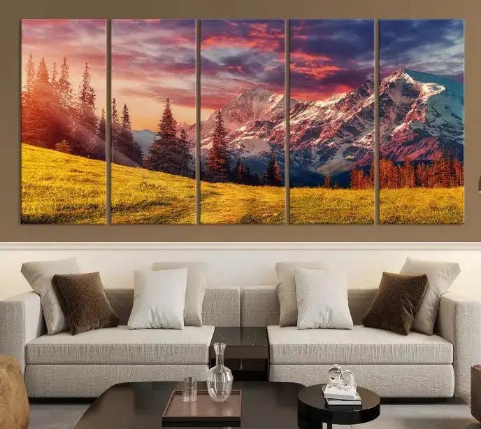 Sunshine over Snowy Mountain Extra Large Landscape Canvas Wall Art Giclee Print