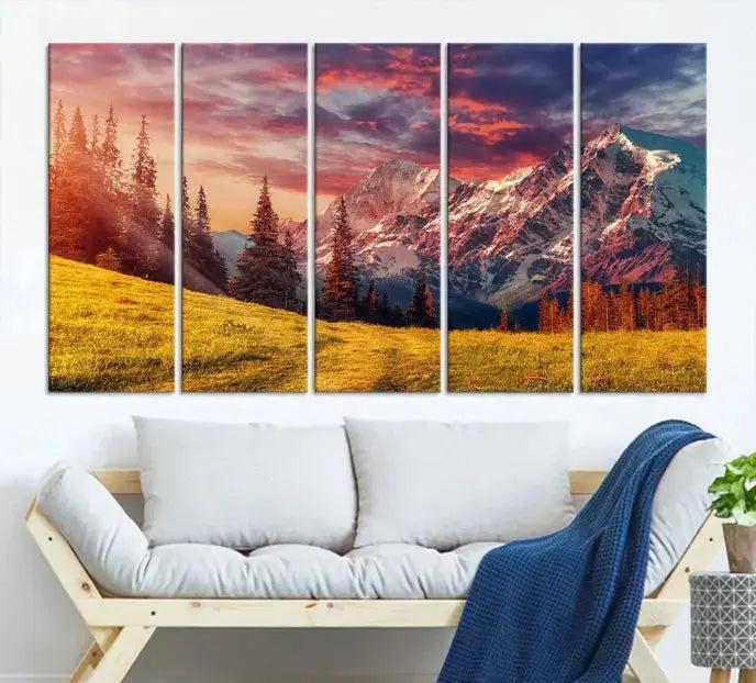 Sunshine over Snowy Mountain Extra Large Landscape Canvas Wall Art Giclee Print