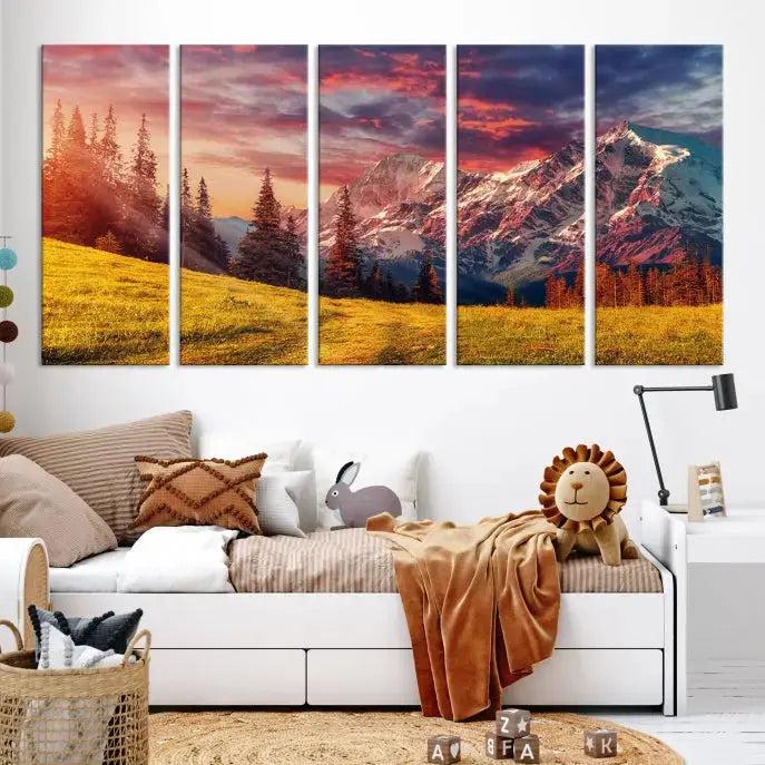 Sunshine over Snowy Mountain Extra Large Landscape Canvas Wall Art Giclee Print