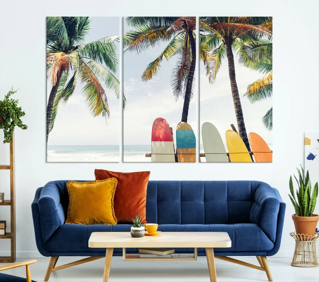 Palm and Surface Board Wall Art Canvas Print