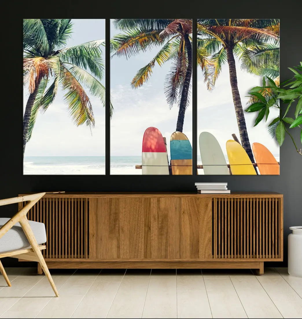 Palm and Surface Board Wall Art Canvas Print