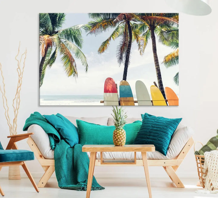 Palm and Surface Board Wall Art Canvas Print