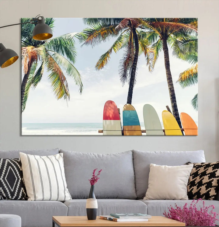 Palm and Surface Board Wall Art Canvas Print