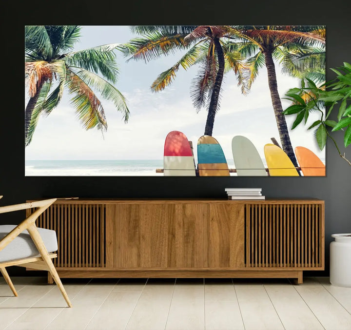 Palm and Surface Board Wall Art Canvas Print