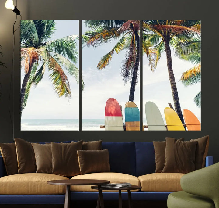 Palm and Surface Board Wall Art Canvas Print