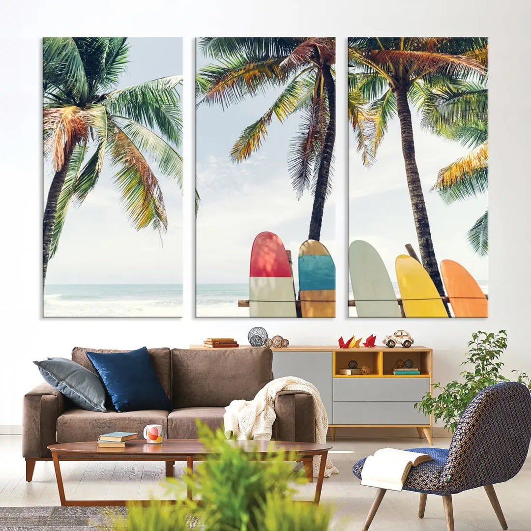 Palm and Surface Board Wall Art Canvas Print