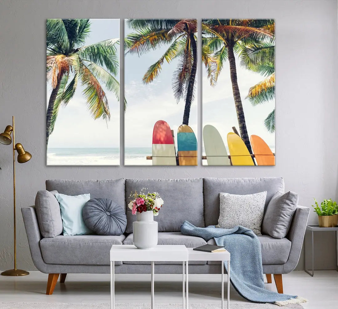 Palm and Surface Board Wall Art Canvas Print