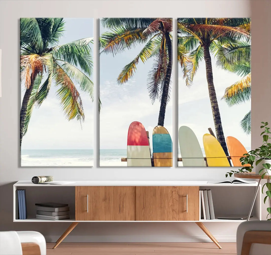 Palm and Surface Board Wall Art Canvas Print