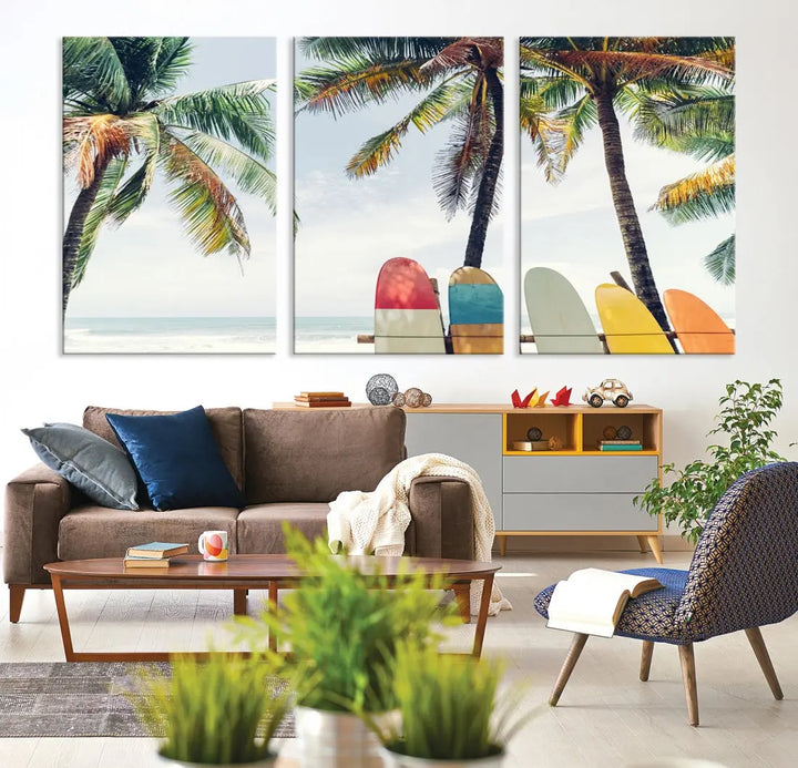 Palm and Surface Board Wall Art Canvas Print