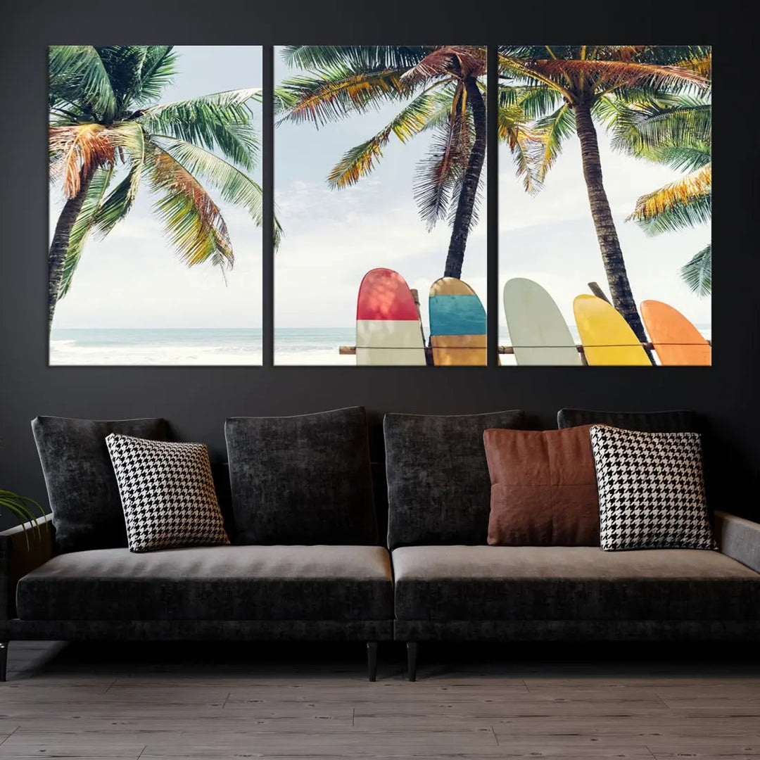 Palm and Surface Board Wall Art Canvas Print