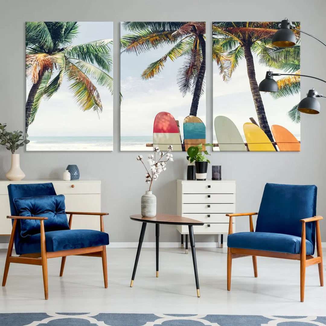 Palm and Surface Board Wall Art Canvas Print