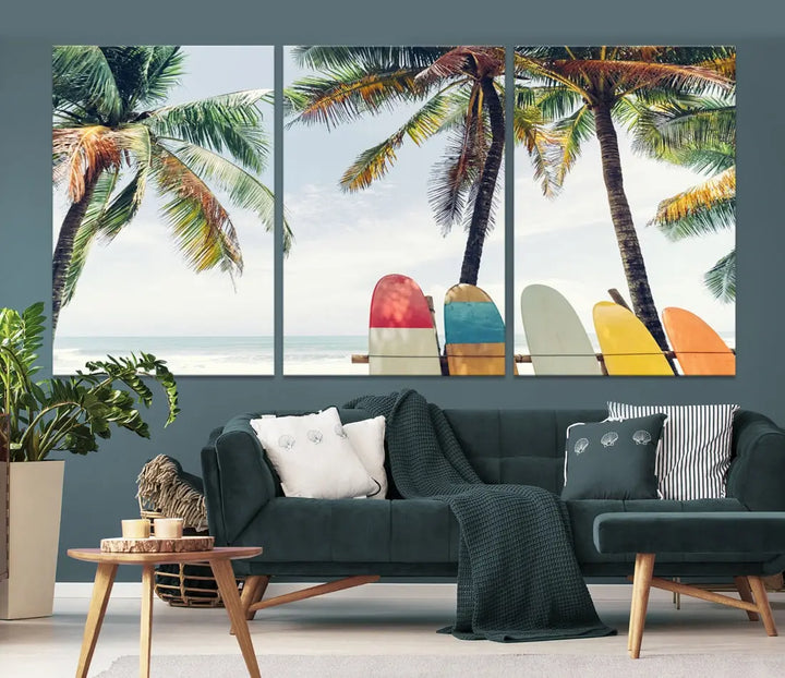 Palm and Surface Board Wall Art Canvas Print