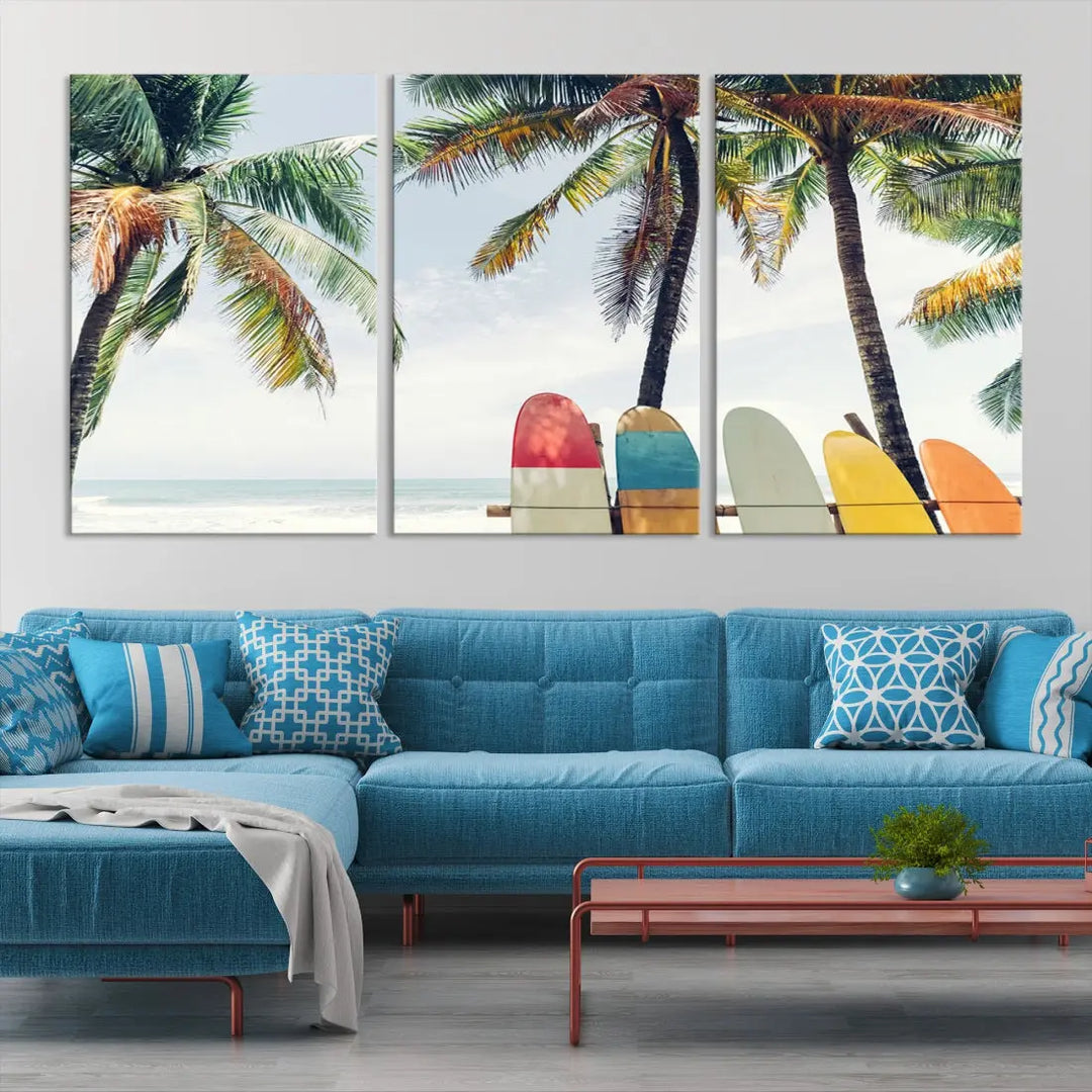 Palm and Surface Board Wall Art Canvas Print