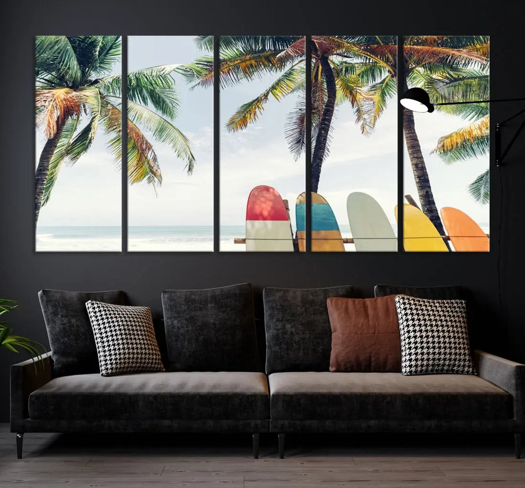 Palm and Surface Board Wall Art Canvas Print