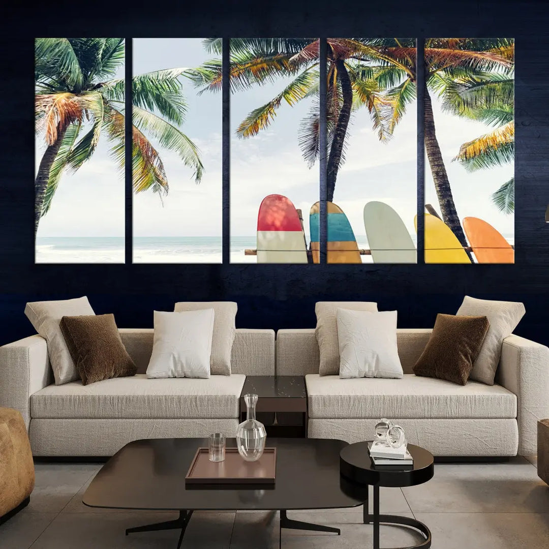 Palm and Surface Board Wall Art Canvas Print