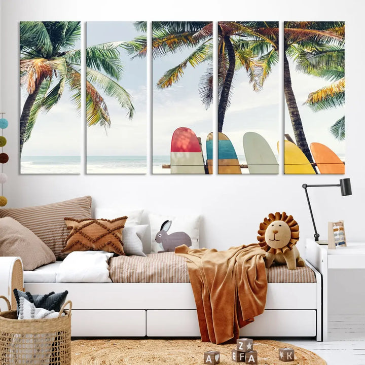 Palm and Surface Board Wall Art Canvas Print