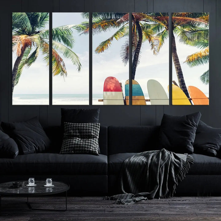 Palm and Surface Board Wall Art Canvas Print