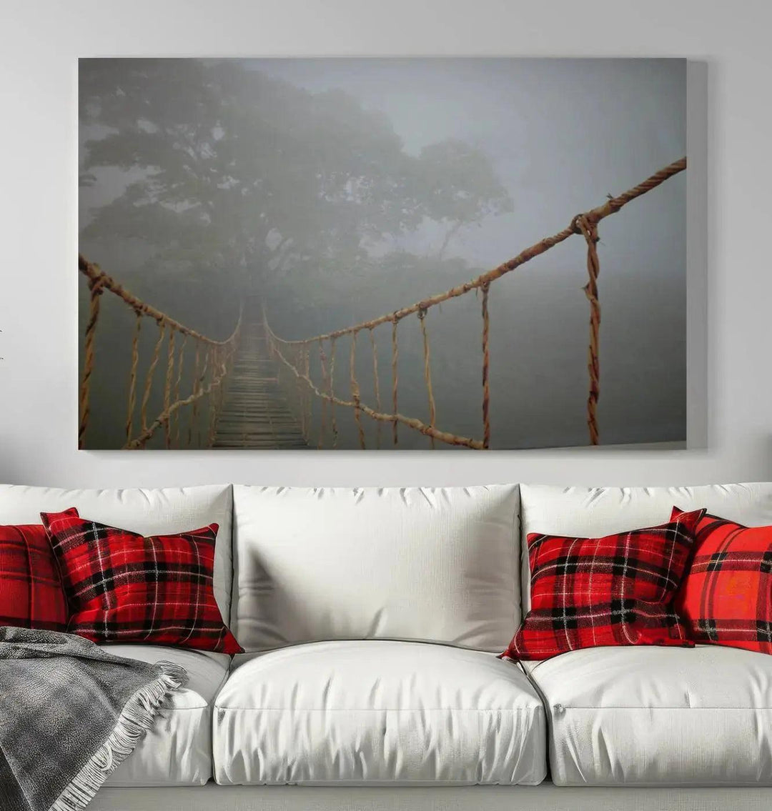 Swinging Drawbridge in Foggy Forest Extra Large Canvas Wall Art Giclee Print