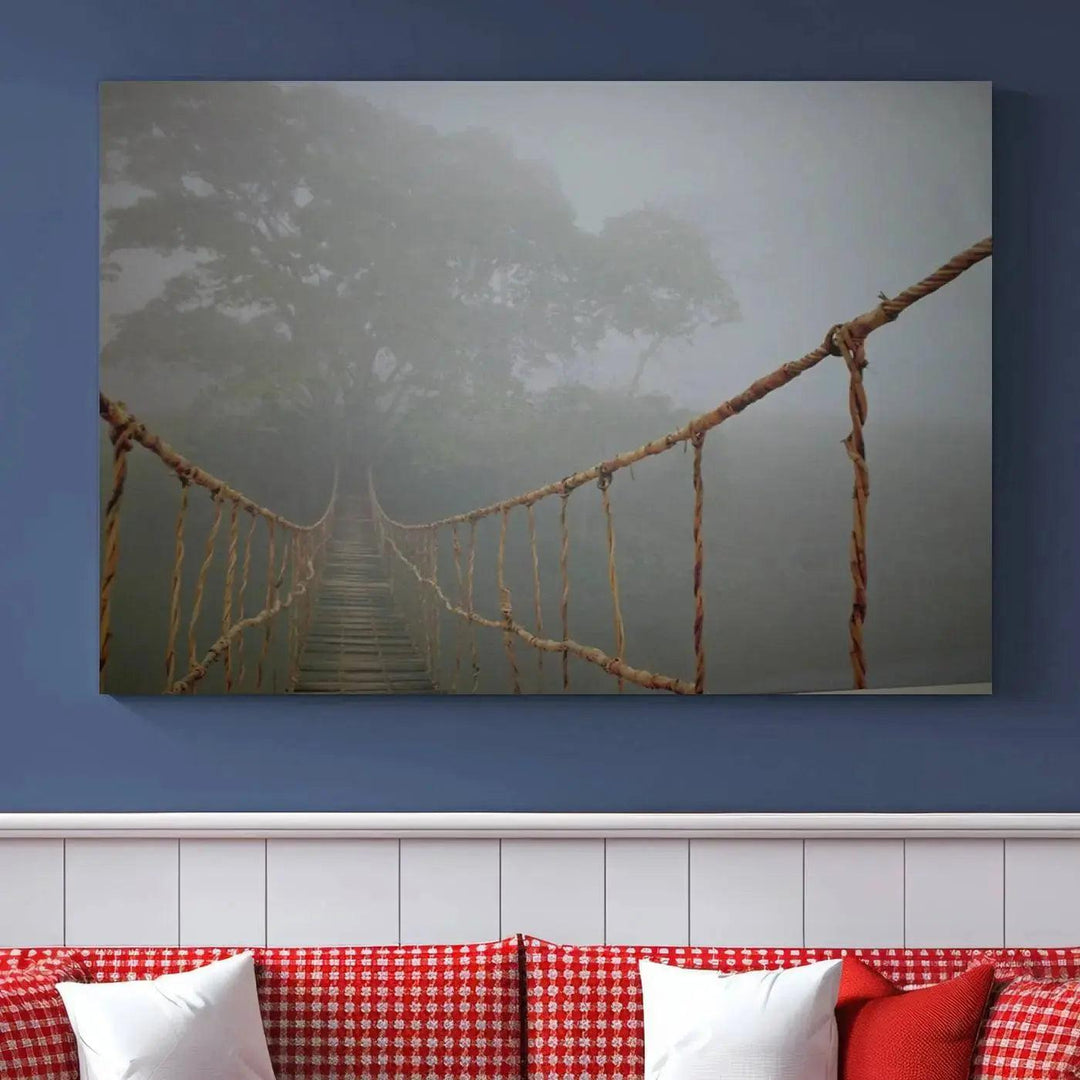 Swinging Drawbridge in Foggy Forest Extra Large Canvas Wall Art Giclee Print