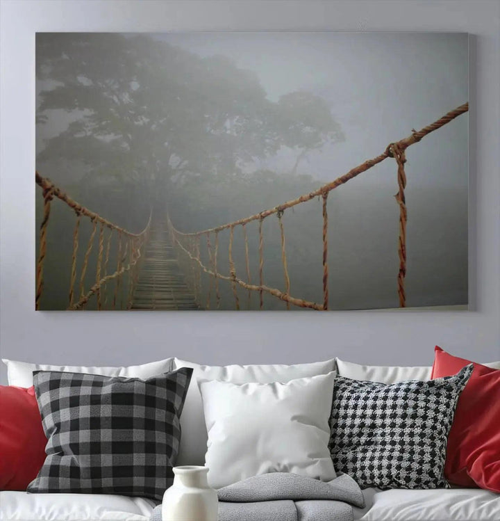 Swinging Drawbridge in Foggy Forest Extra Large Canvas Wall Art Giclee Print