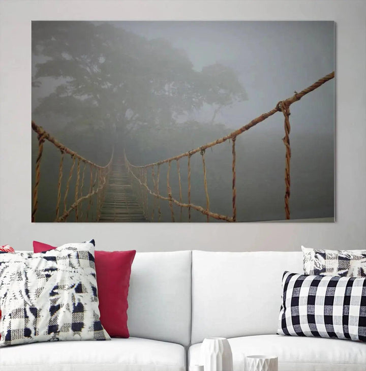 Swinging Drawbridge in Foggy Forest Extra Large Canvas Wall Art Giclee Print